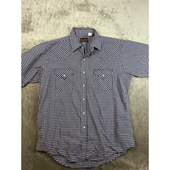 Plains Western Wear Men's Large Plaid Shirt Blue Pearl Snaps Western Cowboy‎ Ss - Picture 1 of 5